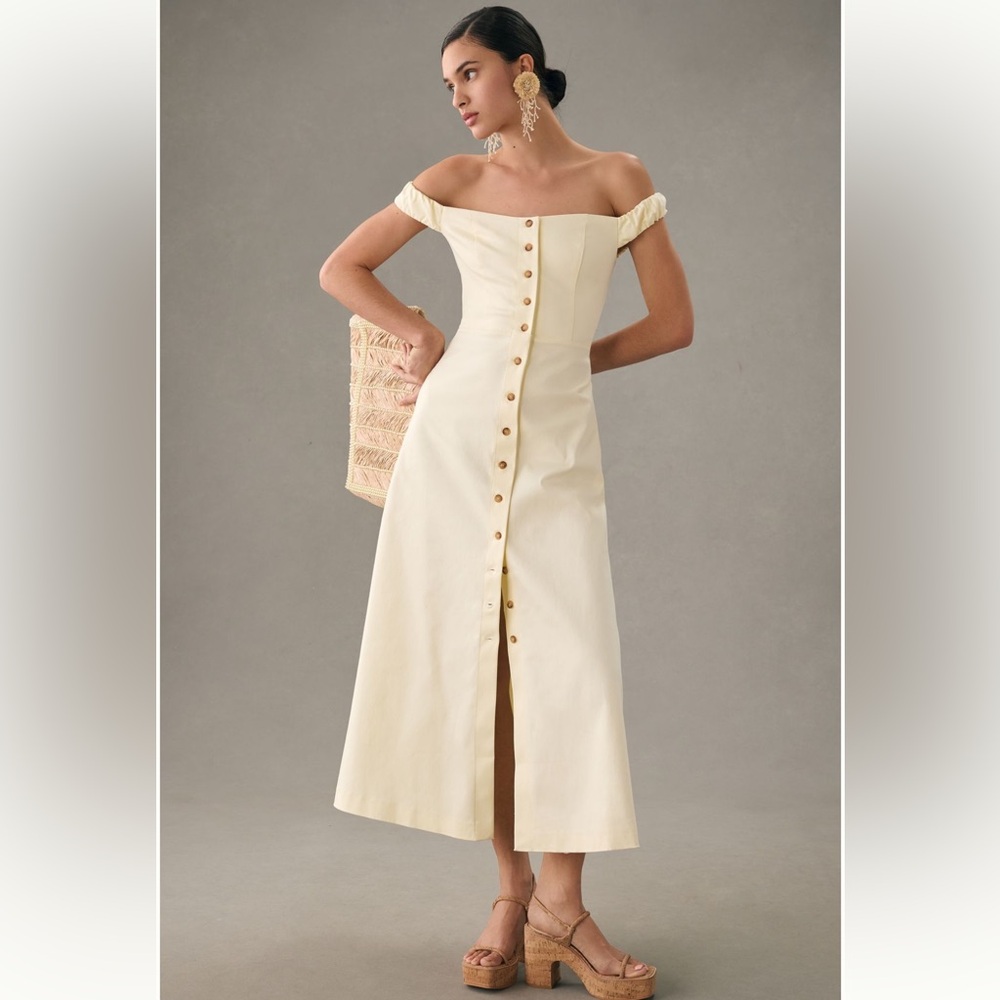 Favorite Daughter Pale Yellow Lovesick Midi Dress NWT